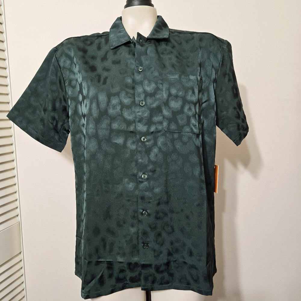 Dark Green Animal Print Short Sleeve Shirt